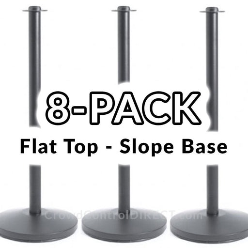 Economy Rope Stanchion Flat Top - Black - 8 PACK - BarrierHQ.com