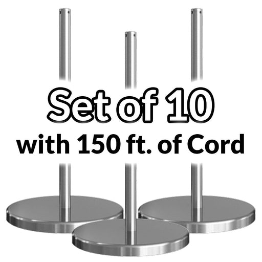 Set of 10 - Museum & Art Gallery Stanchion, 16" Tall, Stainless Steel "Q-Cord" - BarrierHQ.com