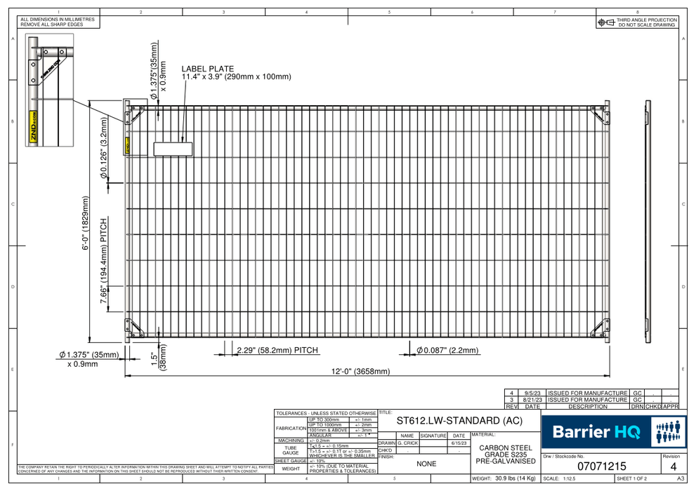 Temporary Construction Fence 6'x12' Lightweight Panel, Anticlimb Mesh, 31 Lbs - BarrierHQ.com