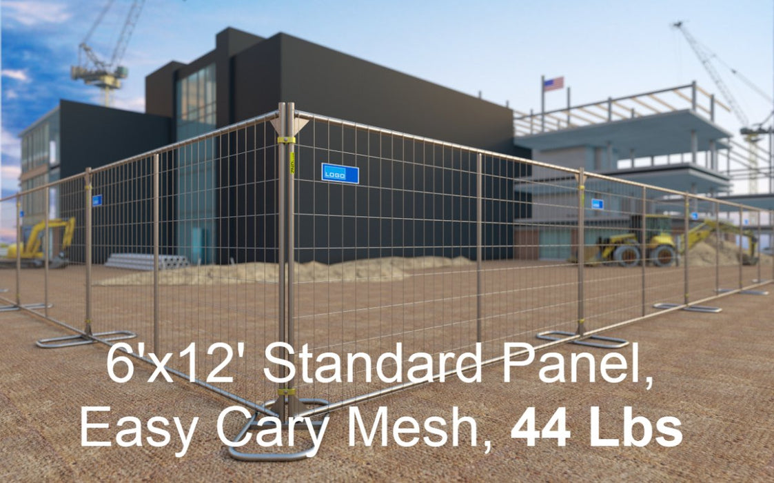 Temporary Construction Fence 6'x12' Standard Panel, Easy Cary Mesh, 44 Lbs - BarrierHQ.com