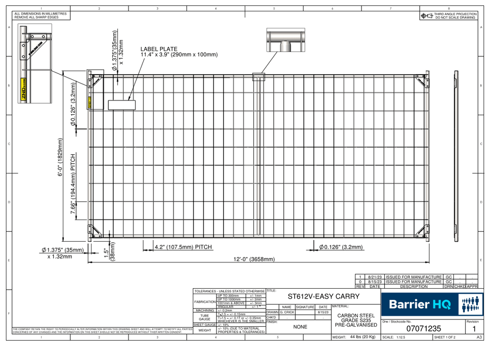 Temporary Construction Fence 6'x12' Standard Panel, Easy Cary Mesh, 44 Lbs - BarrierHQ.com