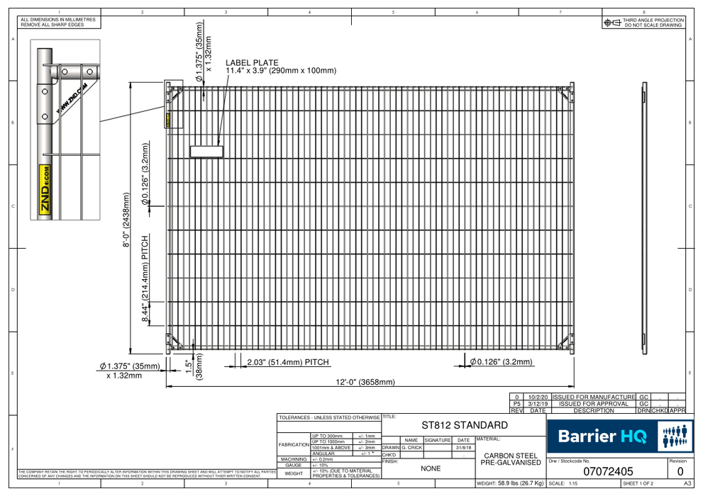 Temporary Construction Fence Tall 8'x12' Standard Panel, Anticlimb Mesh, 59 Lbs - BarrierHQ.com
