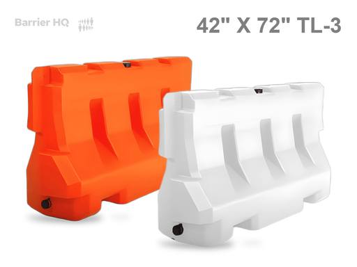OTW 42" x 72" TL-3 water-filled jersey barrier, orange and white - BarrierHQ