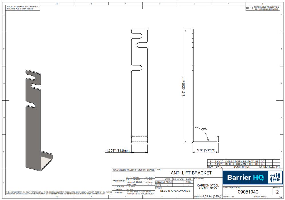 Temporary Fence Anti-Lift Bracket 09051040