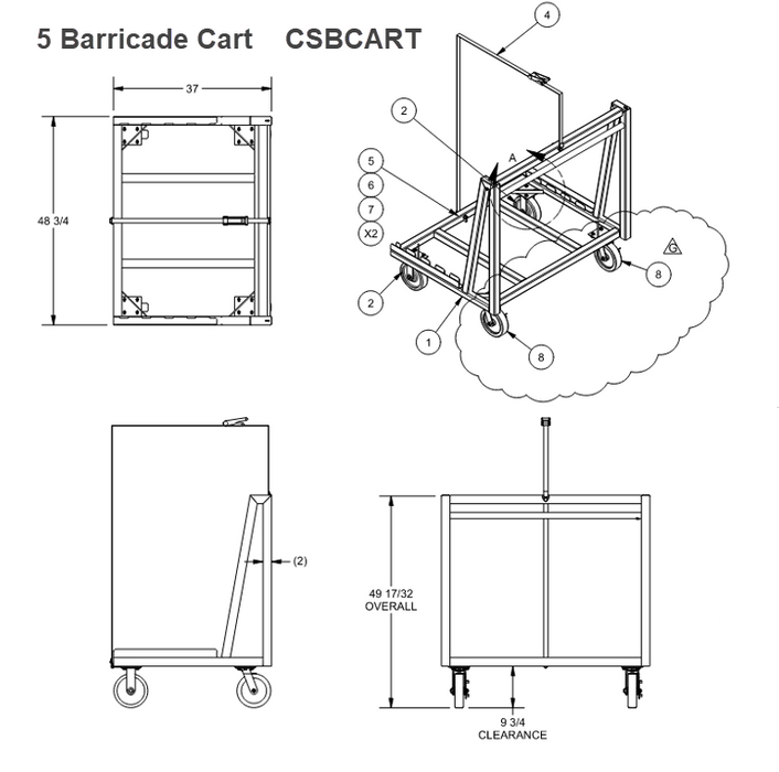Stage Barrier Transport & Storage Cart 5, 8, 10 Capacity