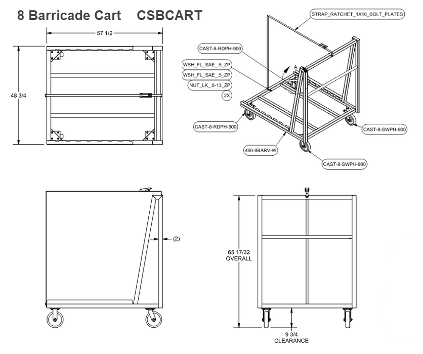 Stage Barrier Transport & Storage Cart 5, 8, 10 Capacity