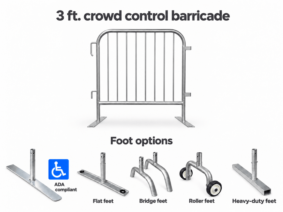 Crowd Control Barricade 3 ft Heavy-Duty, 16 Gauge, 1.5" Frame QUBARR-HD-3