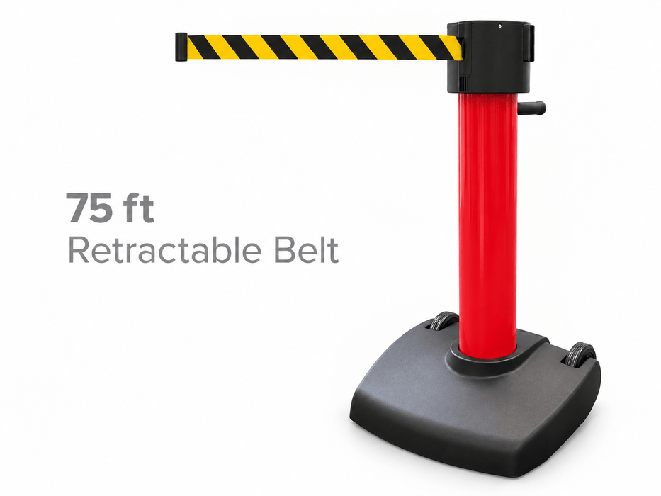 75 ft Outdoor Retractable Belt Barrier with Wheels | SkyPro 750