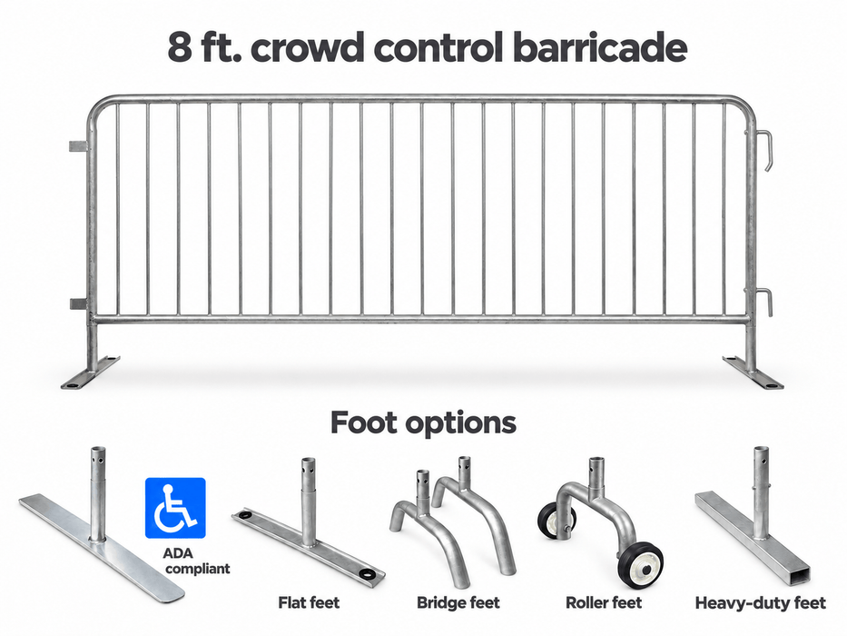 Crowd Control Barricade 8 ft Heavy-Duty, 16 Gauge, 1.5" Frame QUBARR-HD-8