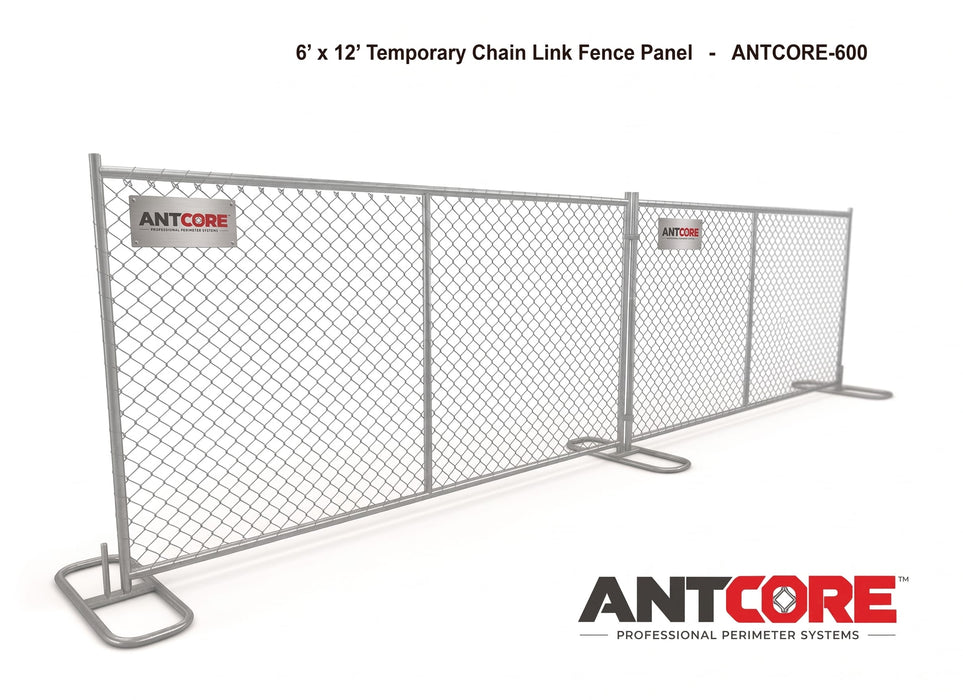 ANTCORE-600 - 6' × 12' Temporary Chain Link Fence Panel, Hot-Dip Galvanized 16-Gauge Steel Frame, 12.5-Gauge Diamond Mesh, 1 Vertical Center Support