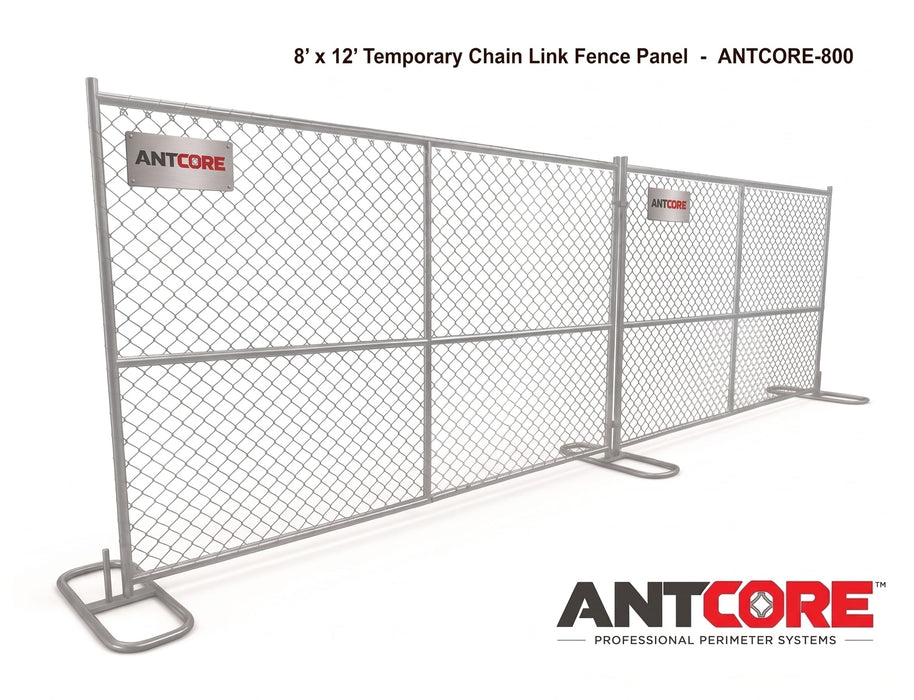 ANTCORE-800 - 8' × 12' Temporary Chain Link Fence Panel, 16-Gauge Galvanized Steel Frame, 12.5-Gauge 2-1/4" Diamond Mesh, Vertical + Horizontal Center Supports