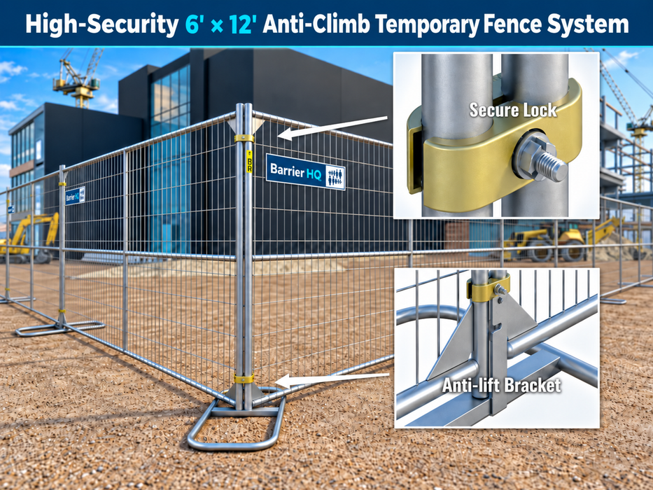 High-Security 6' × 12' Anti-Climb Temporary Fence System