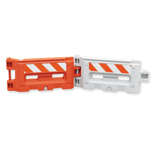 Plasticade Hydrocade orange and white water-filled barricades
