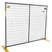 Black wire mesh safety fence with yellow feet on a white background