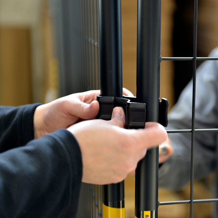 Perimeter Patrol temporary fence clamp joining welded wire panels securely