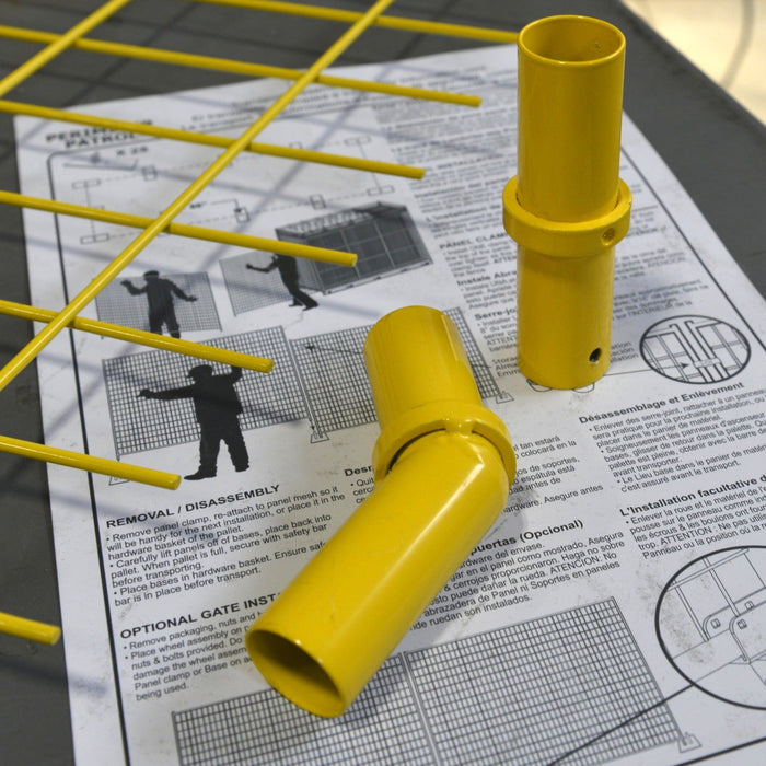 Angled panel connector for reinforcing anti-climb fencing systems.
