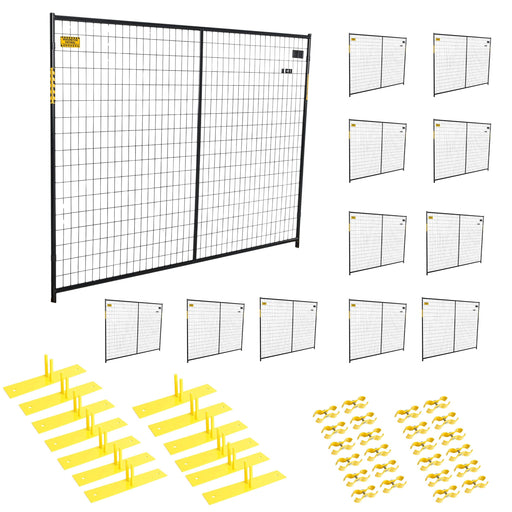 Heavy-duty 12-panel black fence kit for construction zones and crowd control.