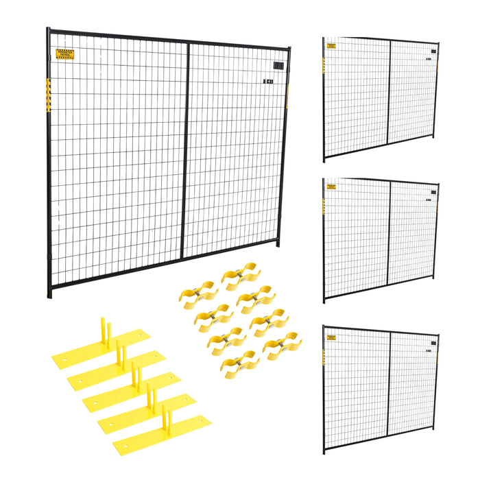 Four-panel portable fencing kit with black finish for secure site containment.