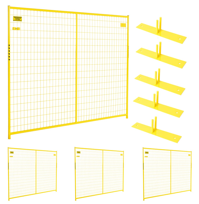 Professional yellow temporary barrier kit with four steel fencing panels.
