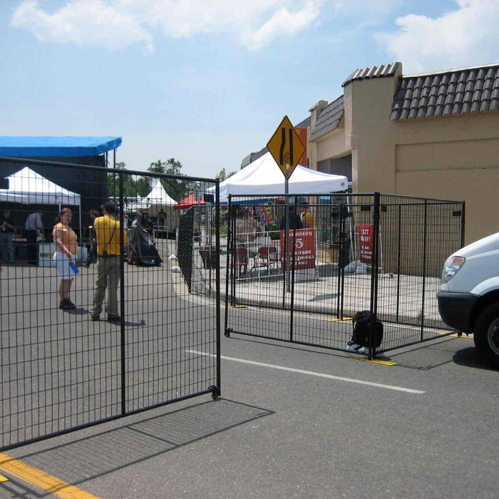 Portable steel security fence panel in black for events and restricted areas.