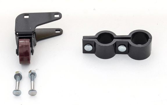 Closeup of Perimeter Patrol swing gate wheel and clamp assembly