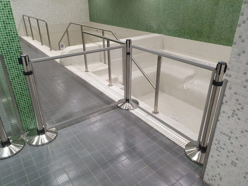 Post & Panel Barrier - 4' ft. Standard Height, Satin Aluminum (W48" x H34") - BarrierHQ.com