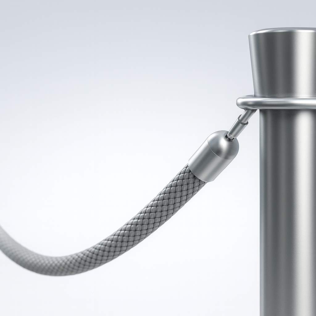 Metallic rope barrier with a post.