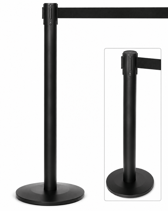 Ultra-Slim Profile 11' ft. Belt Stanchion - Indoor Black Finish - "Q-Boss" QB500CV