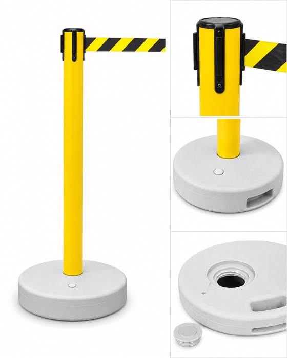GuardMaster 250 - Yellow PVC Belt Stanchion with 8.5’ ft Chevron Belt and Fillable Base QUGMY-YB85CV GM250