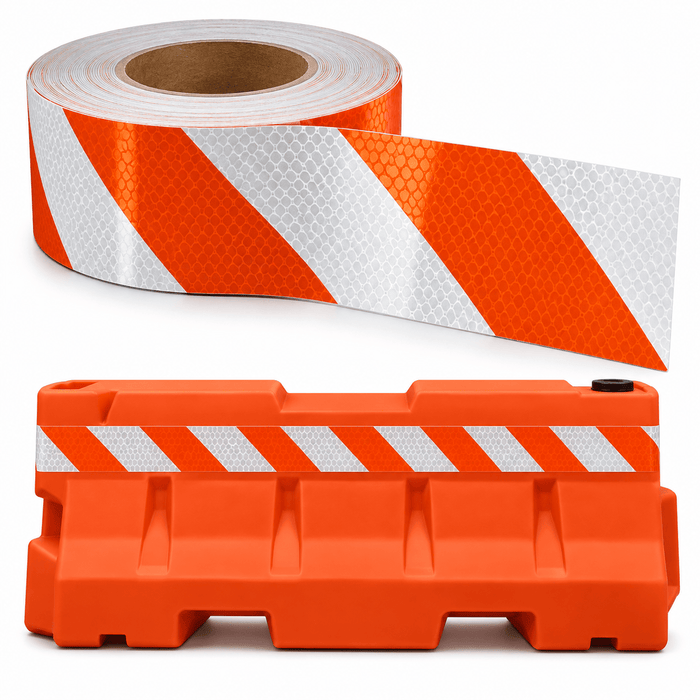 Orange & White Reflective Tape for Water-Filled Jersey Barriers, 5" x 150' Roll