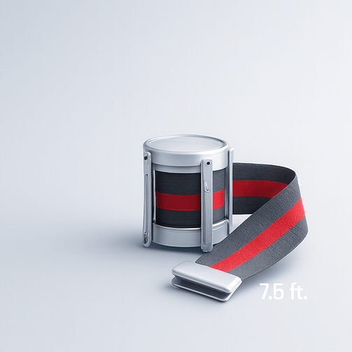 Belt with red and gray strap on a light gray background