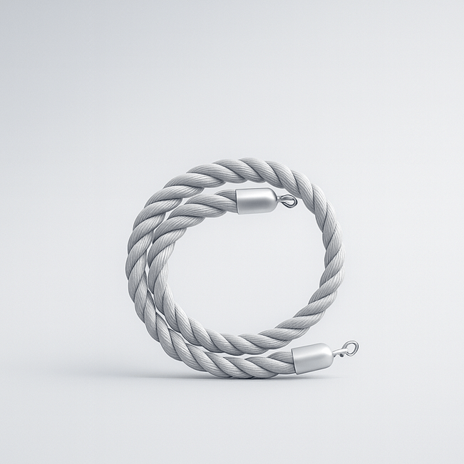Silver braided rope on a light gray background