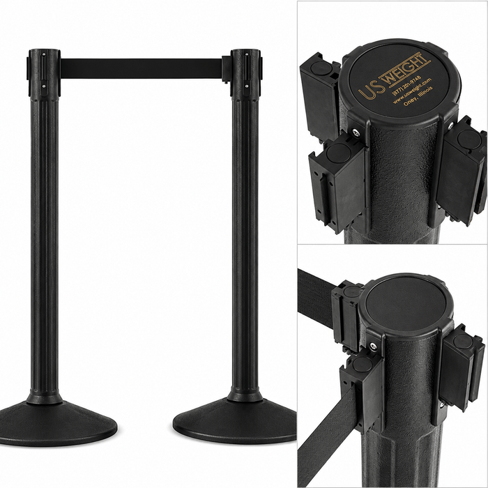 US Weight Sentry Stanchion, Black HDPE Post, Black 6.5' ft. Belt (2-Post)