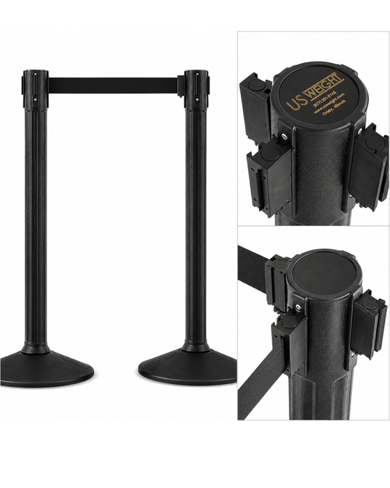 US Weight Sentry Stanchion, Black HDPE Post, Black 6.5' ft. Belt (2-Post)