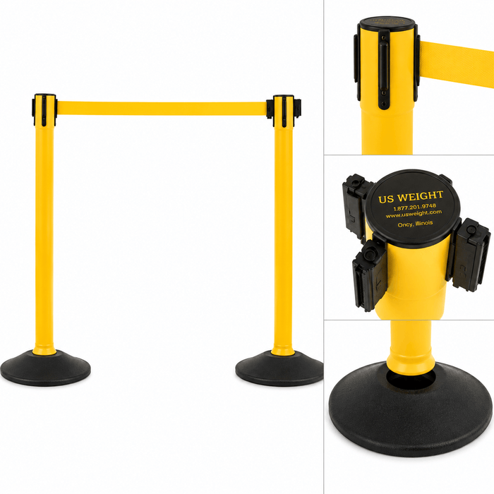 US Weight Sentry Stanchion, Yellow HDPE Post, Yellow 6.5' ft. Belt (2-Post)