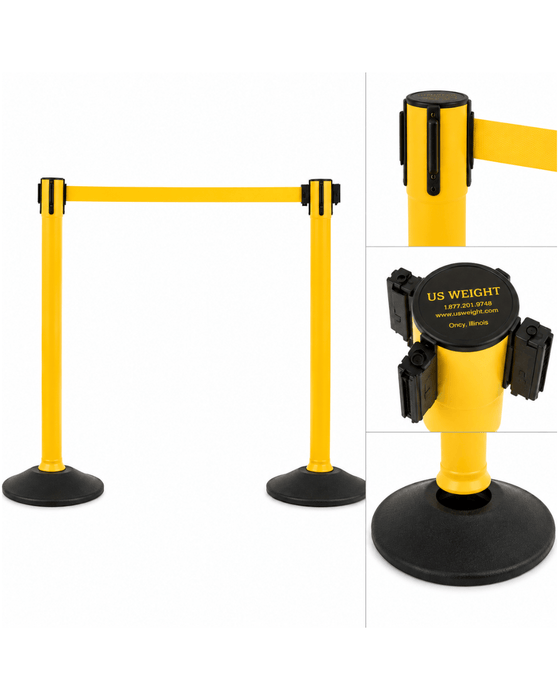 US Weight Sentry Stanchion, Yellow HDPE Post, Yellow 6.5' ft. Belt (2-Post)