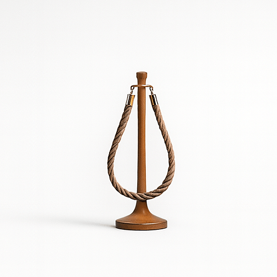 Wooden stanchion with a rope design on a white background