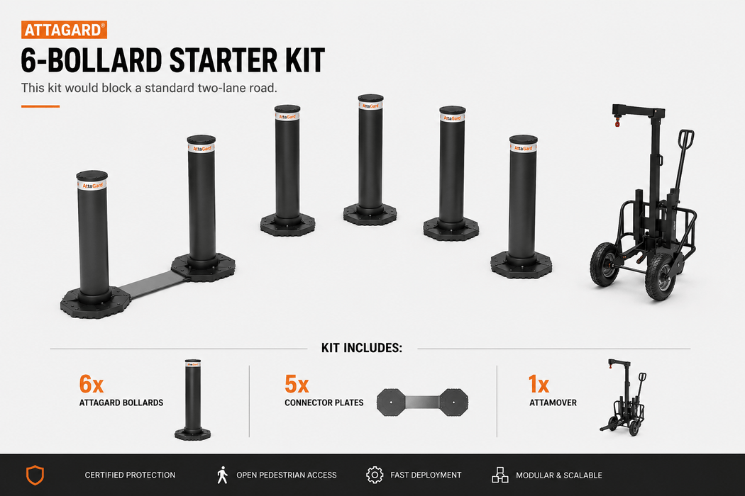 AttaGard Vehicle Barrier 6-Bollard Starter Kit
