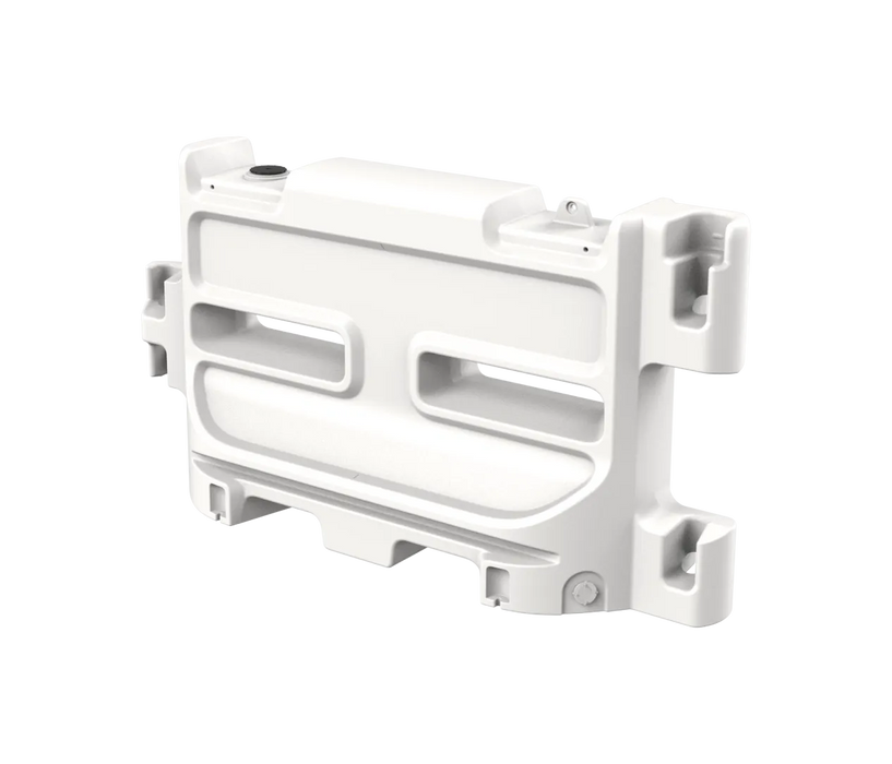 Guardsafe 42P water-filled pivot barricade in natural white, angled view