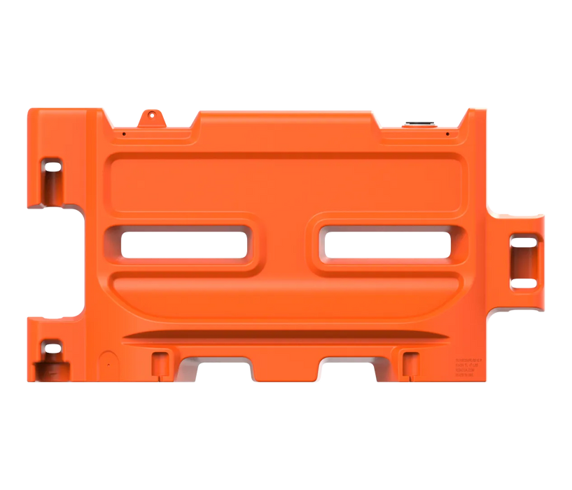 Guardsafe 42P orange barricade, front view with forklift pockets at the base