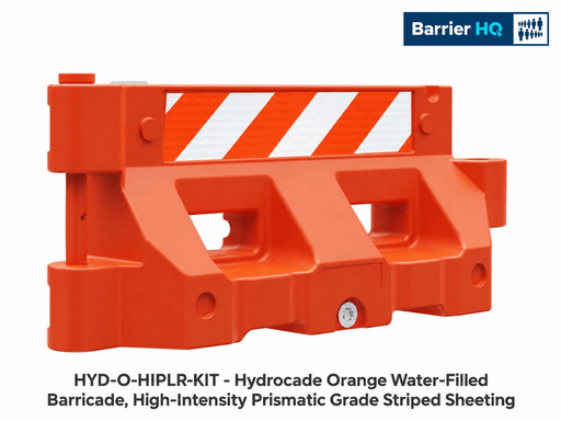 Plasticade Hydrocade Orange Water-Filled Barricade, High-Intensity Prismatic Grade Striped Sheeting (HYD-O-HIPLR-KIT)