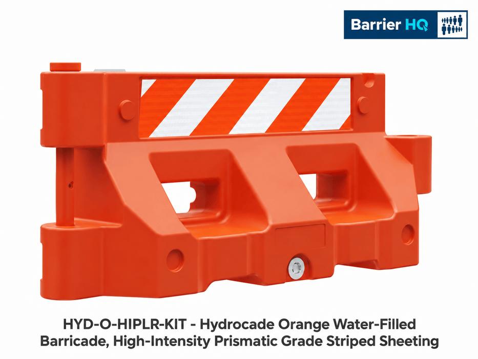 Plasticade Hydrocade Orange Water-Filled Barricade, High-Intensity Prismatic Grade Striped Sheeting (HYD-O-HIPLR-KIT)