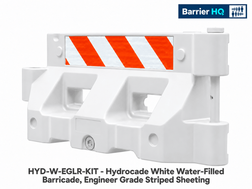 Plasticade Hydrocade White Water-Filled Barricade, Engineer Grade Striped Sheeting (HYD-W-EGLR-KIT)