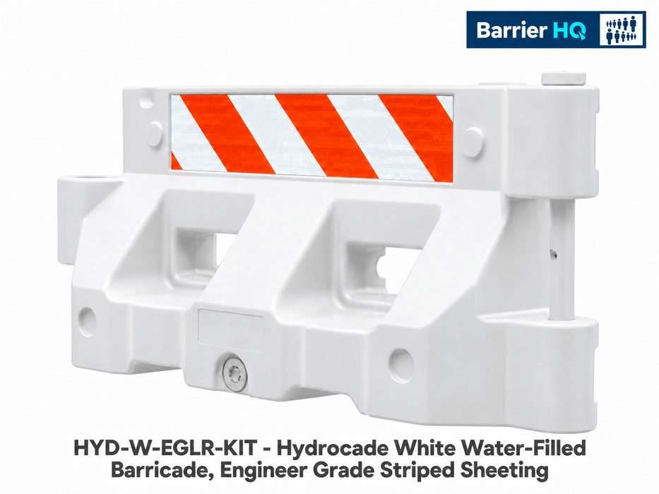 Plasticade Hydrocade White Water-Filled Barricade, Engineer Grade Striped Sheeting (HYD-W-EGLR-KIT)
