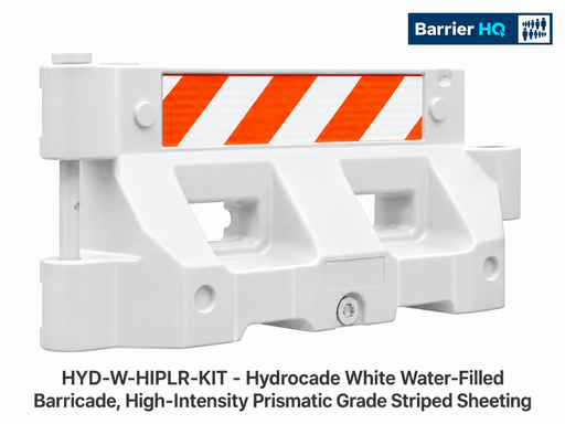 Plasticade Hydrocade White Water-Filled Barricade, High-Intensity Prismatic Grade Striped Sheeting (HYD-W-HIPLR-KIT)
