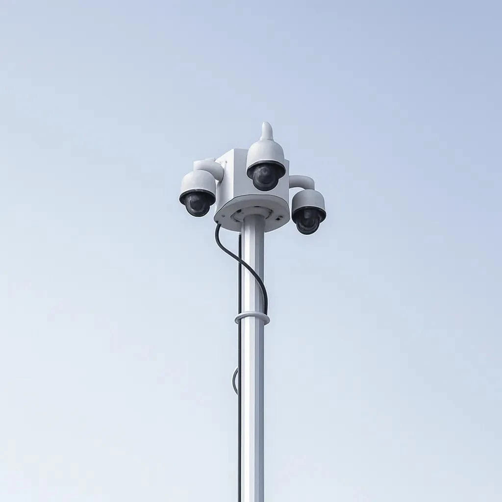 Multiple security cameras on a pole - security camera tower.