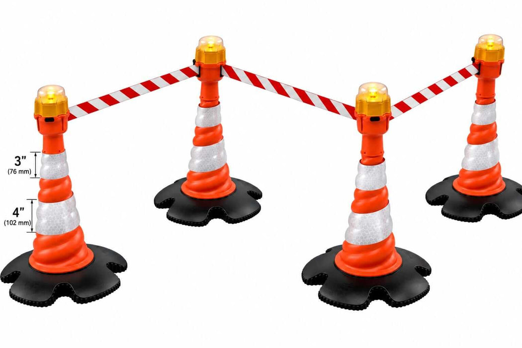 Skipper 27 m (88 ft) Retractable Cone Barrier Kit with Lights – 4 Cones, 3 Skippers, 1 Dummy & 4 Lights (KIT03) - image 1