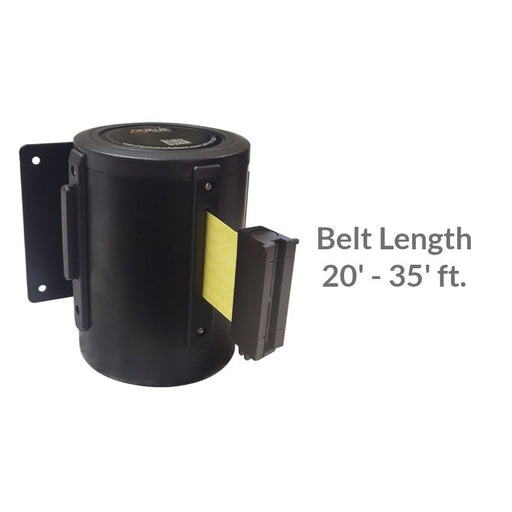 WallMaster 450 – Wall Mounted Retractable Belt Barrier – (20 - 35' ft. Belt, 18" diam. base) - BarrierHQ.com