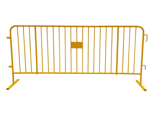 Yellow Steel Crowd Control Barrier – CrowdMaster Plus with Heavy-Duty Flat Feet, product code BARR-PLUS-YW-Flat-Feet