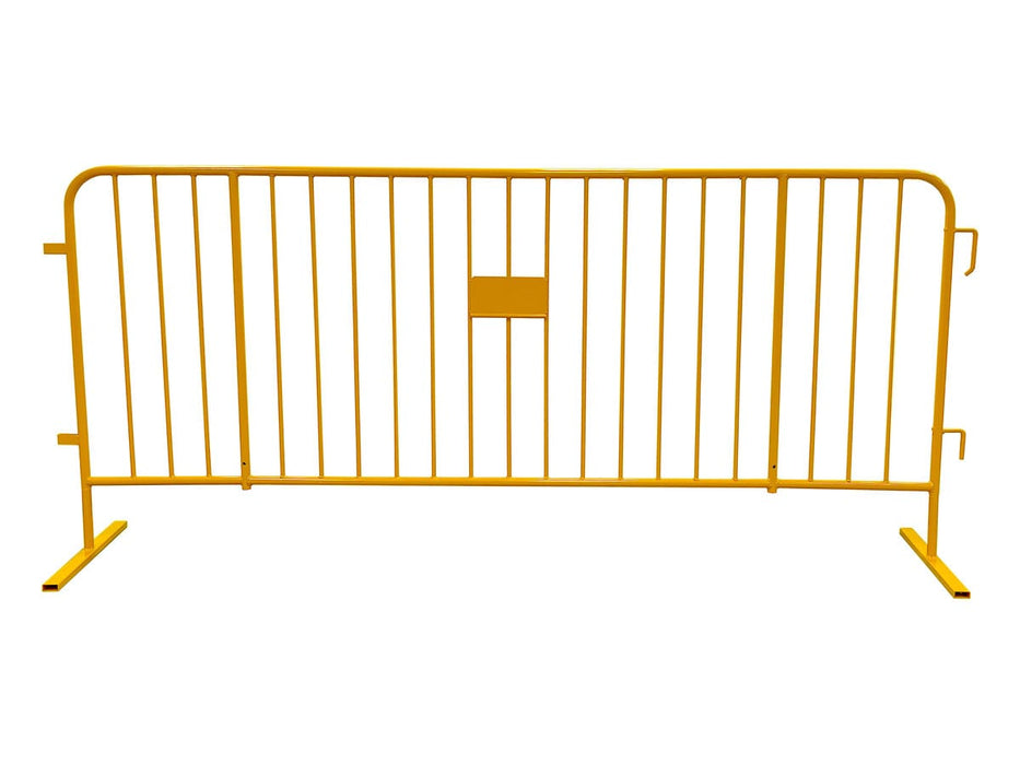 Yellow Steel Crowd Control Barrier – CrowdMaster Plus with Heavy-Duty Flat Feet, product code BARR-PLUS-YW-Flat-Feet